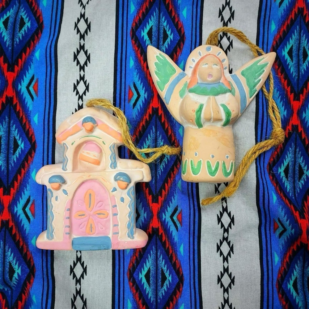 Angel & Church Southwest Terracotta Christmas Ornaments Lot Of 2 Native American